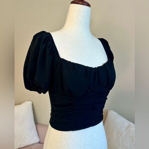 Forever 21 Top Black Milkmaid Y2K Babydoll Square Neck Short Sleeve Womens Small